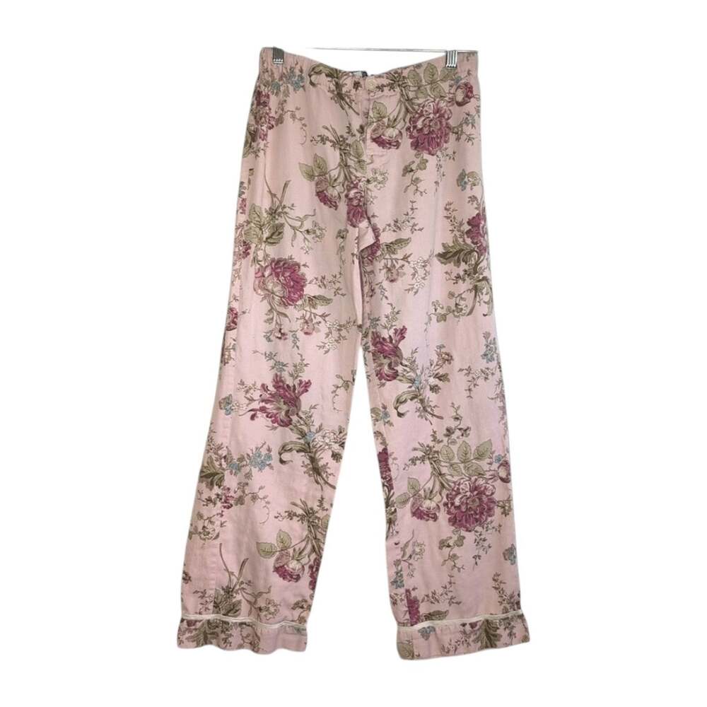 Ralph Lauren Pink Floral Print Cotton Pajama Pants Size Small Comfy Cozy Shabby